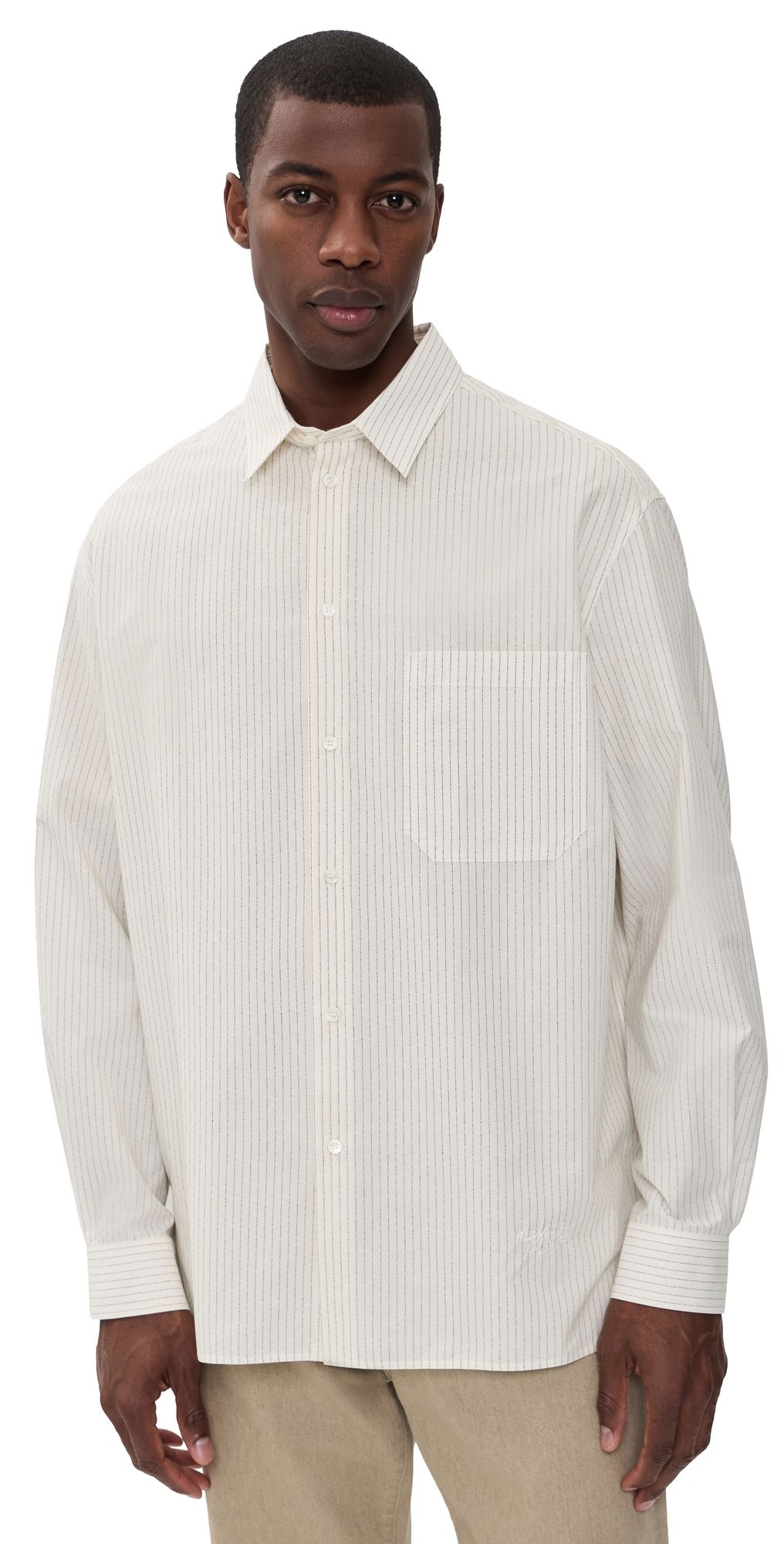 Maison Kitsuné Striped Oversize Shirt Ecru/Taupe Grey S