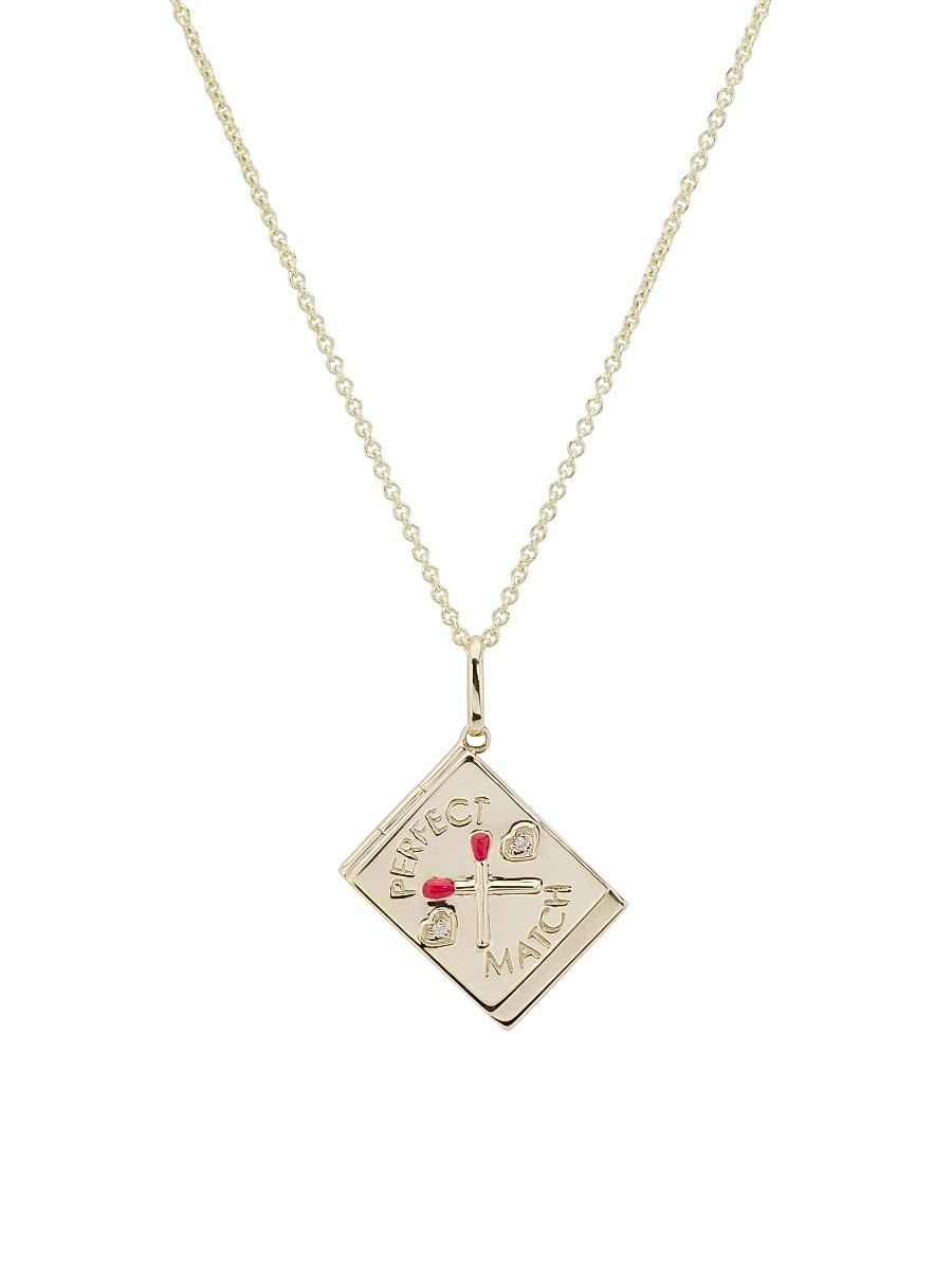 Women's Love Notes 14K Yellow Gold, 0.01 TCW Diamond & Enamel "Perfect Match" Locket Necklace - Yellow Gold