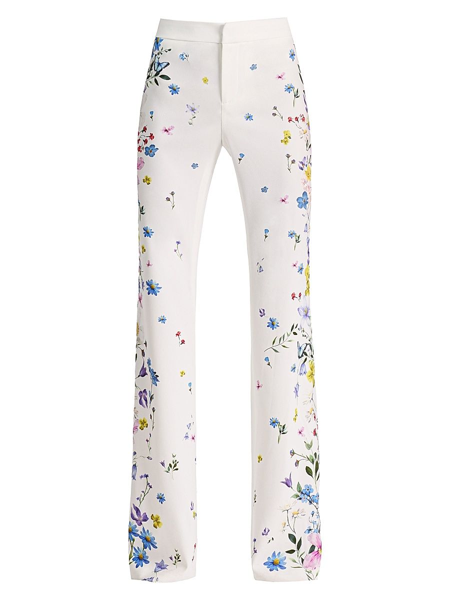 Women's Andrew Floral Slim Boot-Cut Pants - Twisting Vines Off White - Size 12