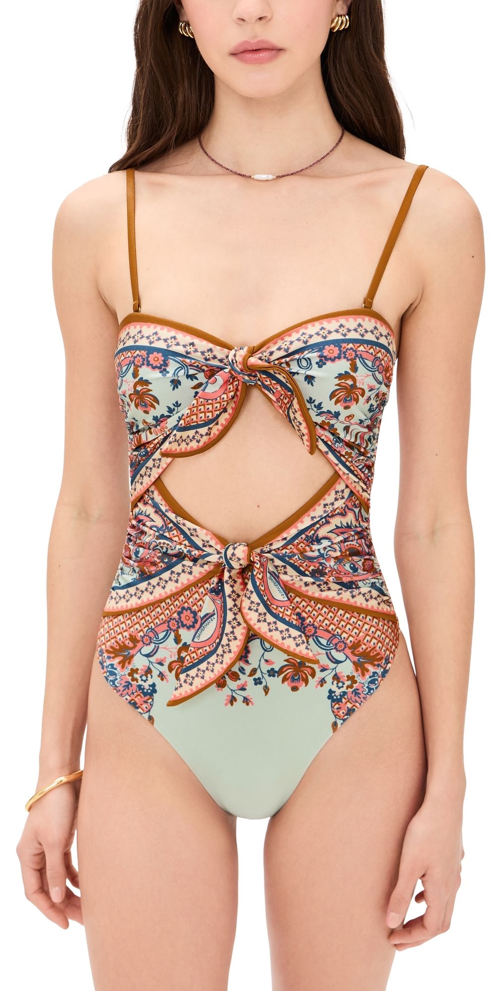 Zimmermann Aster Scarf Tie One-Piece Swimsuit Blue Paisley Floral 4