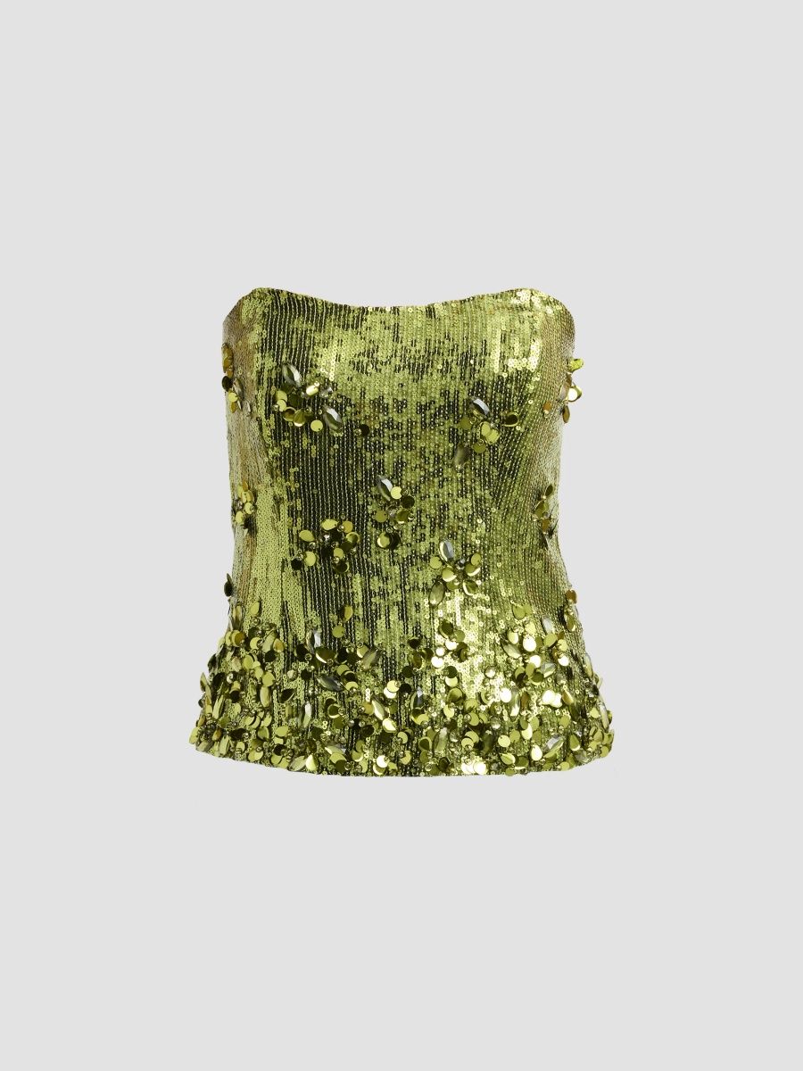 Azeeza Women's Thea Sequined Top - Chartreuse - Size XS