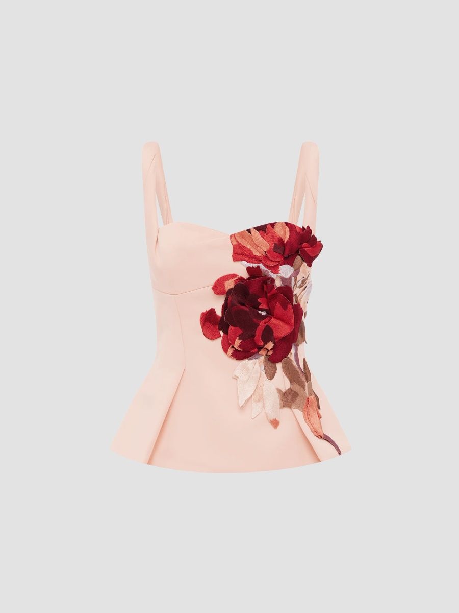Women's SOJOURN Georgia 3D Floral Peplum Top - Reverie In Nectar - Size 12