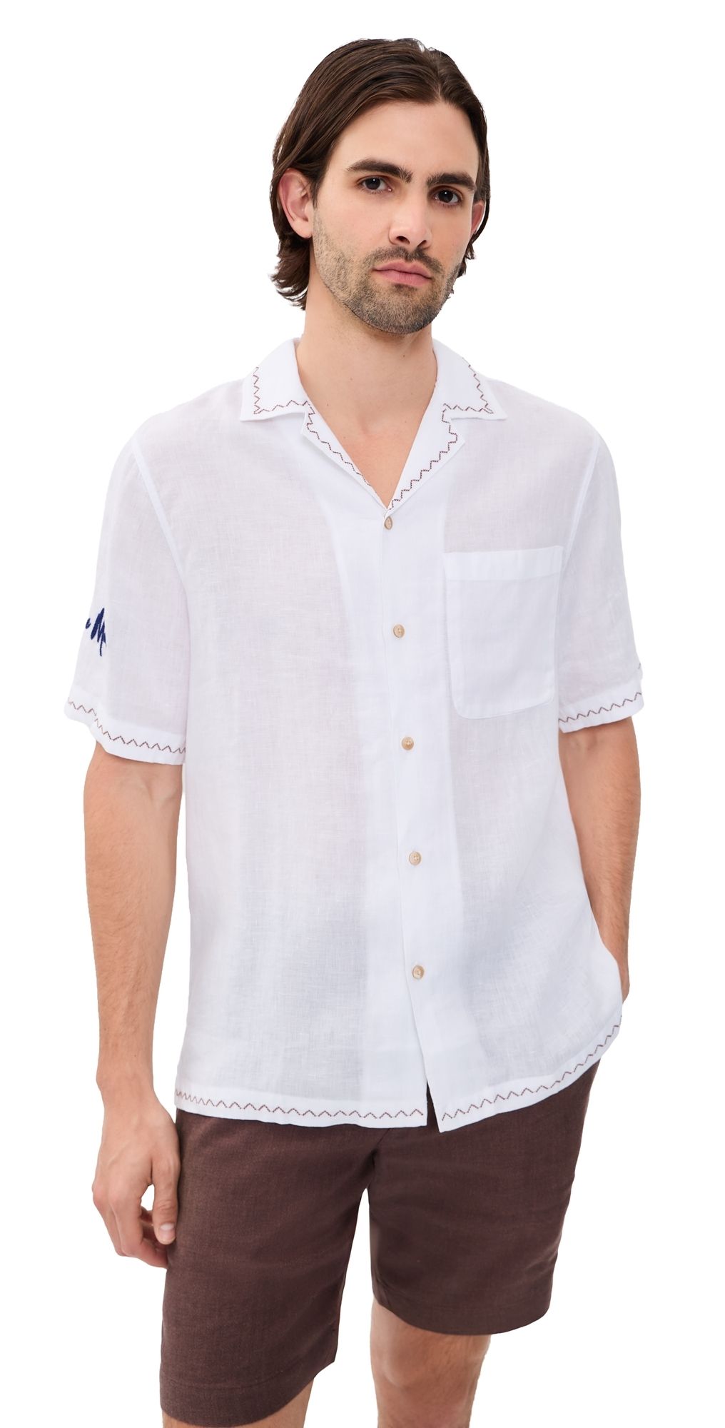 Frescobol Carioca Alves Linen Sol E Mar Embroidery Shirt White L