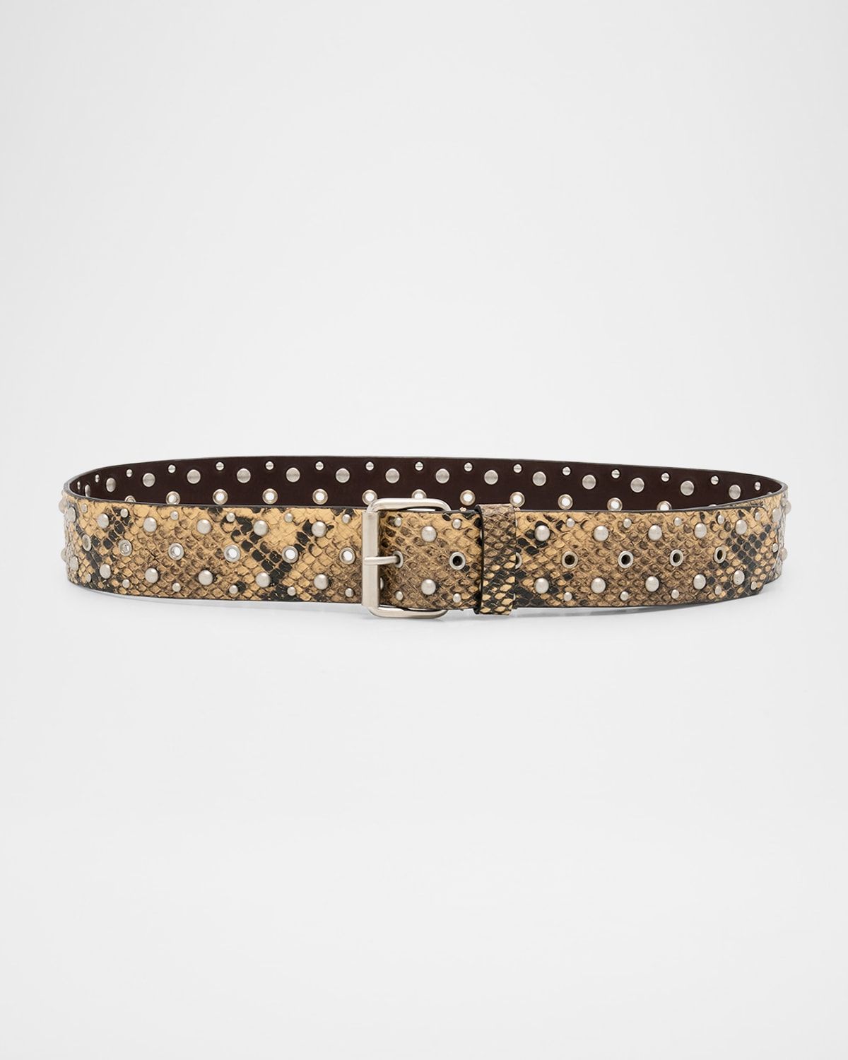 Snake Embossed Studded Leather Belt
