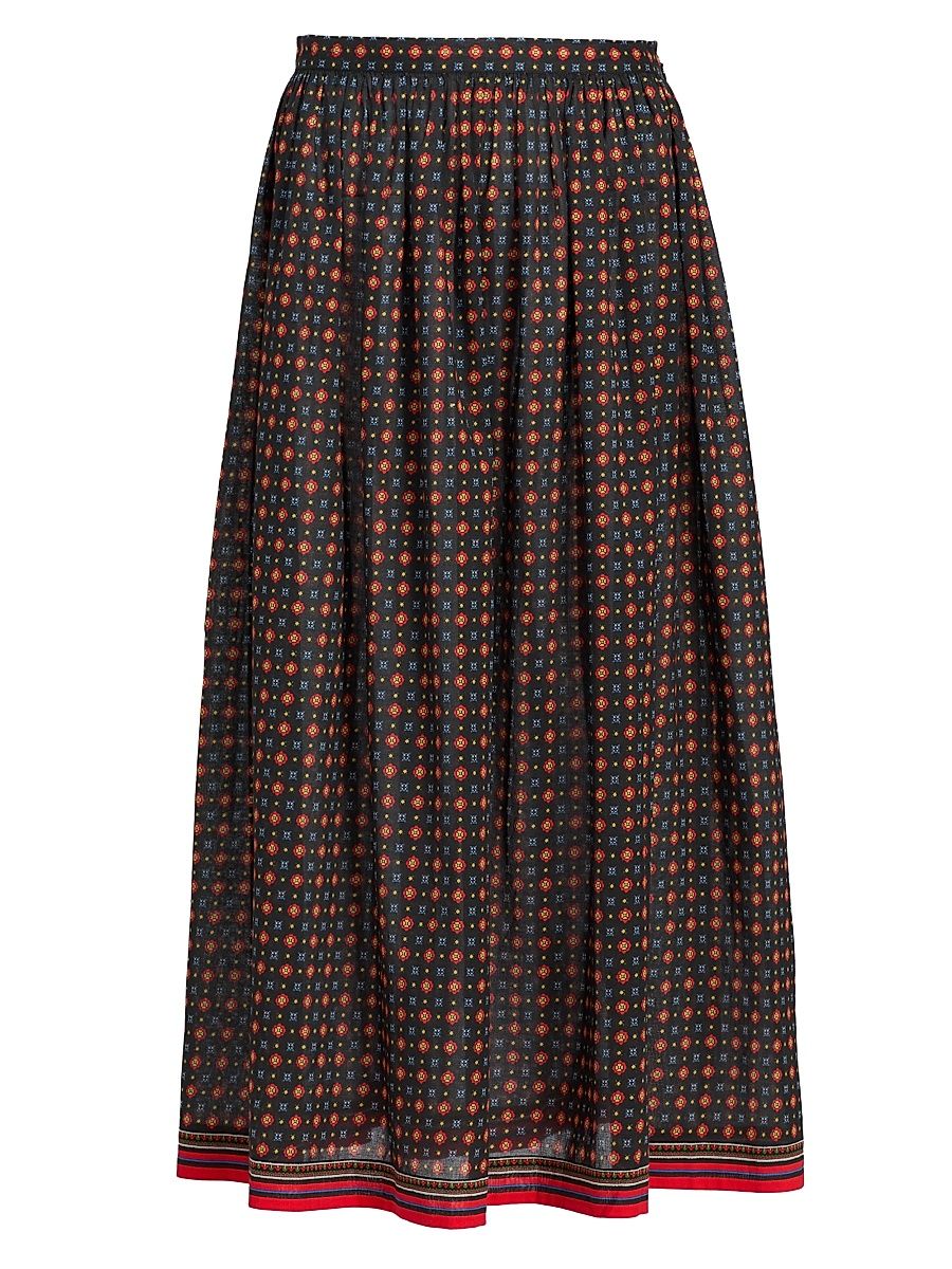 Women's Marciette Floral Cotton Midi-Skirt - Noir Montmartre Foulard - Size XS