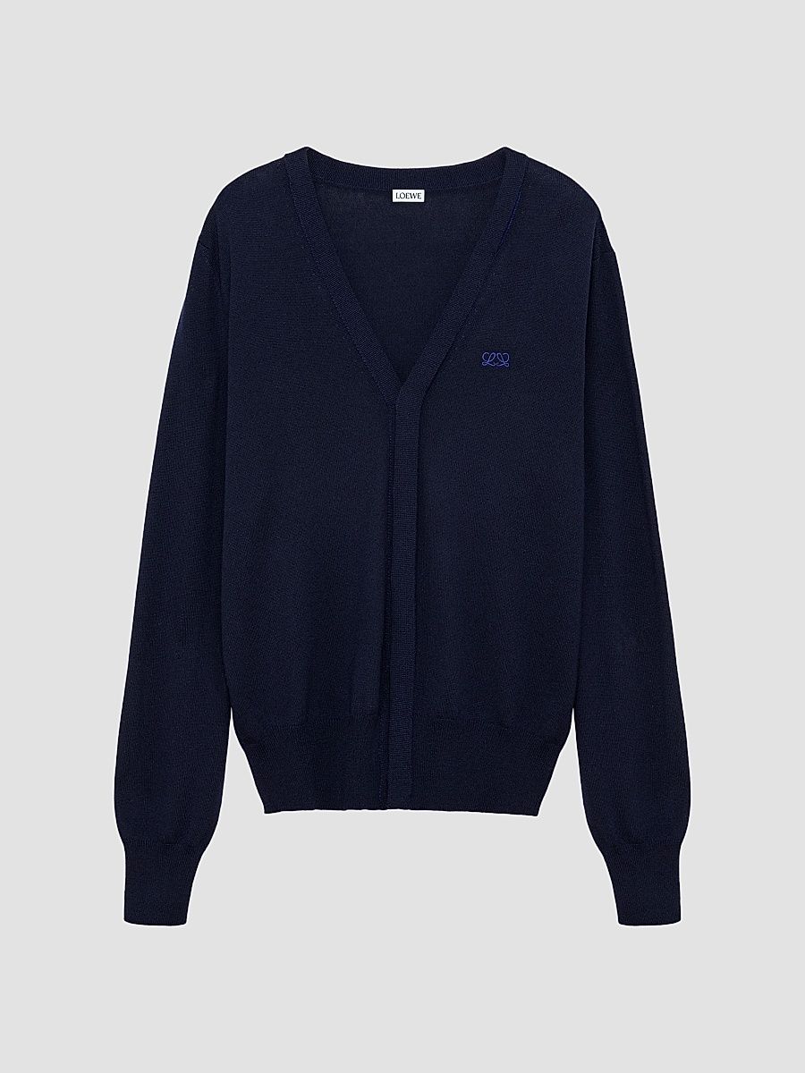 Men's Logo Wool-Blend Cardigan - Navy Blue - Size XL