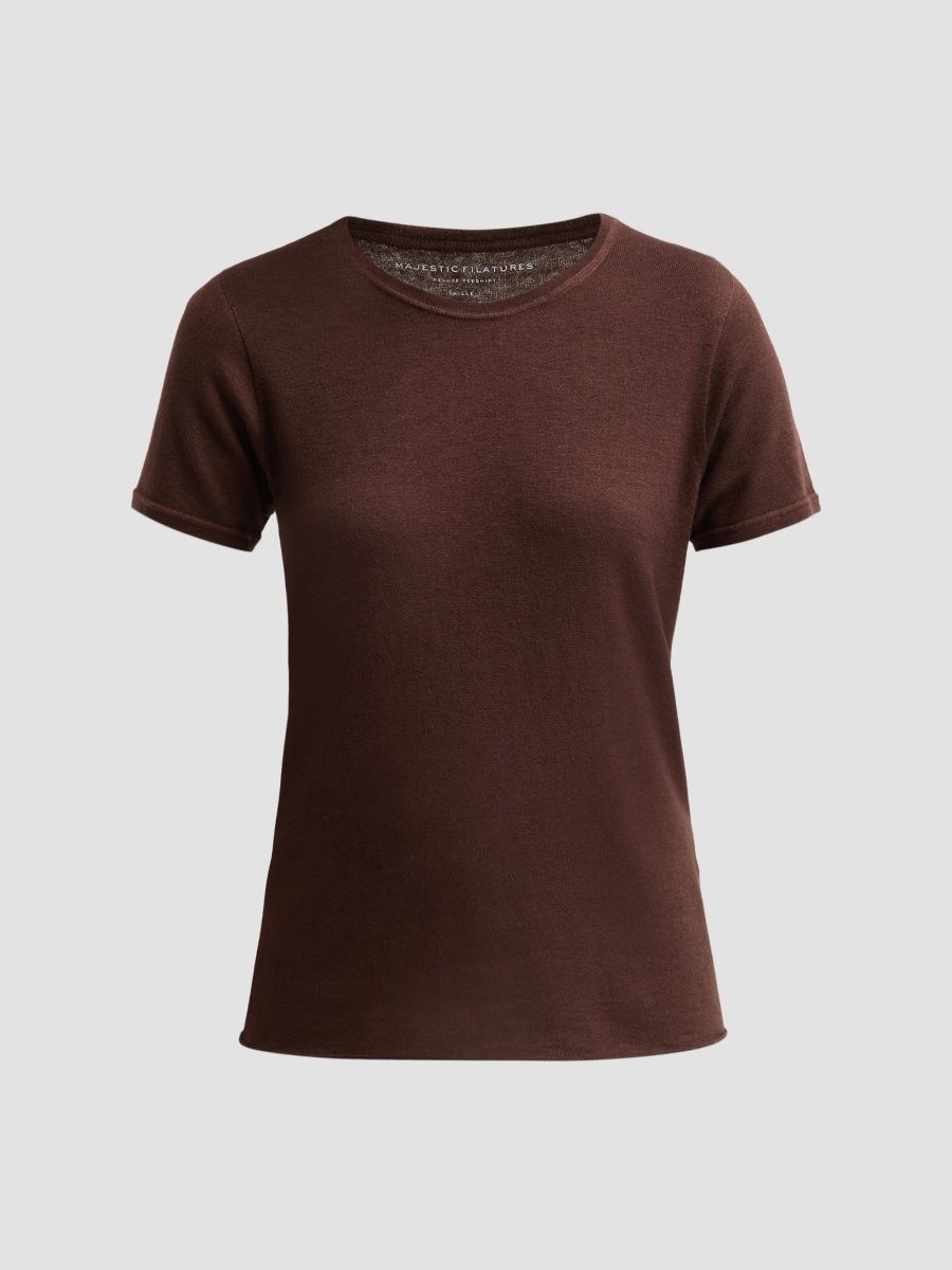 Majestic Filatures Women's Washable Cashmere Crewneck T-Shirt - Chocolate Mousse - Size Large
