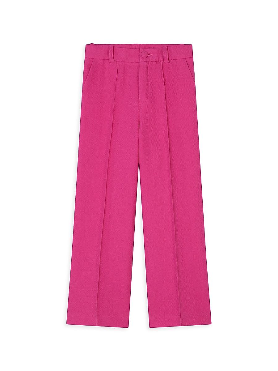 Girl's Linen Pleated Pants - Pink - Size 8