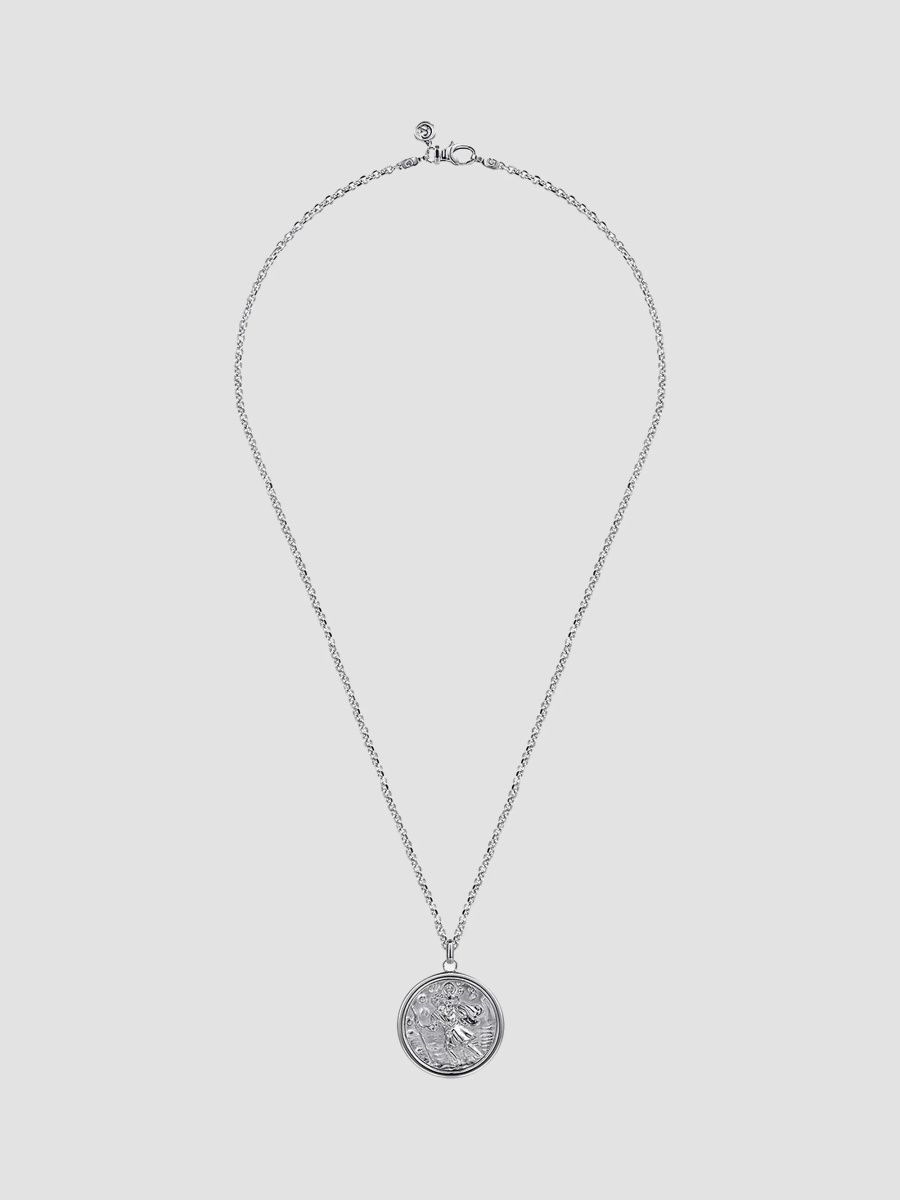 Gabriel & Co Men's Modern Relics Saint Christopher Medallion Necklace - Silver - Size 22