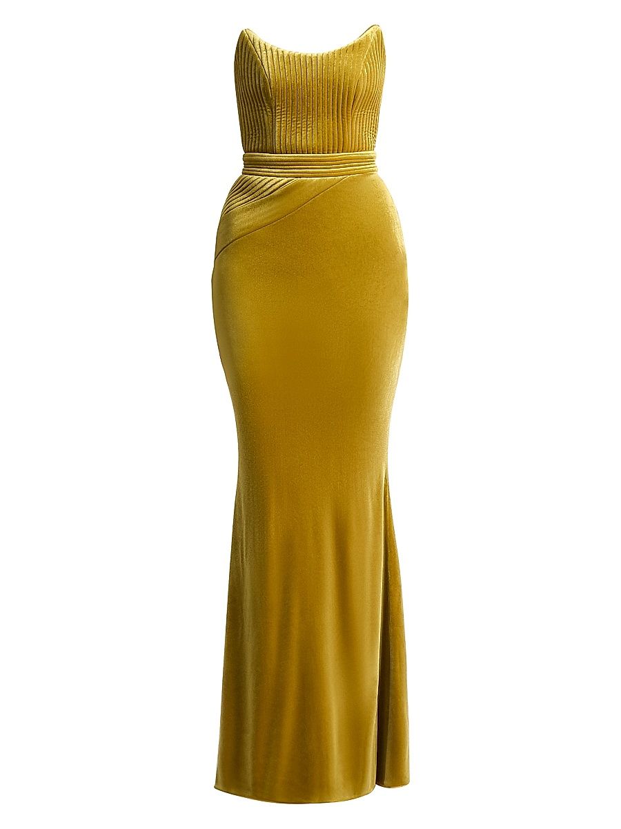 Women's Reine De Reinettes Velvet Strapless Gown - Citrine - Size 8