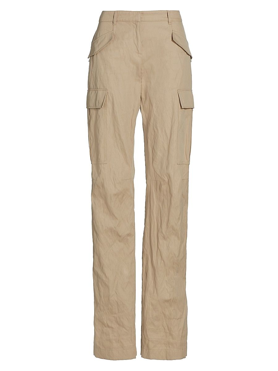 Women's Cotton-Blend Slim-Fit Cargo Trousers - Sand - Size 10