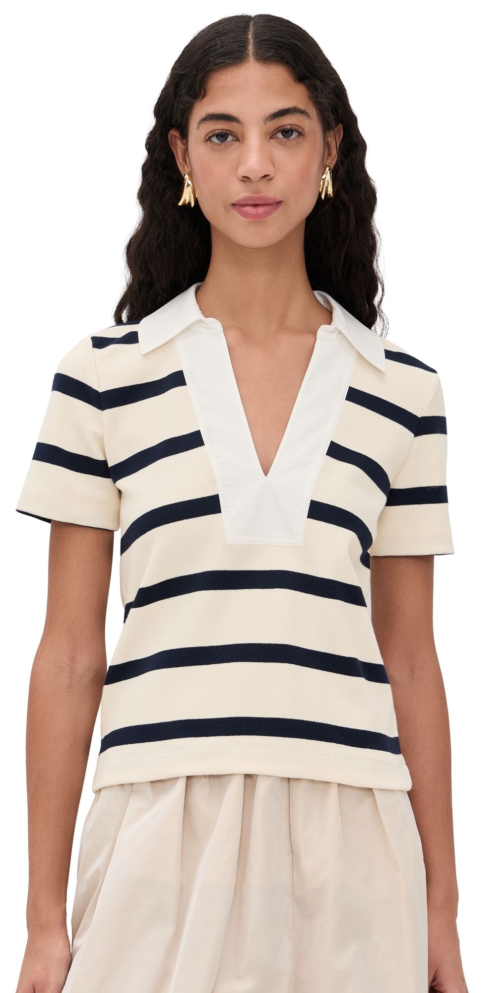Tanya Taylor Melanie Top Cream/Maritime Blue Wide Stripe S