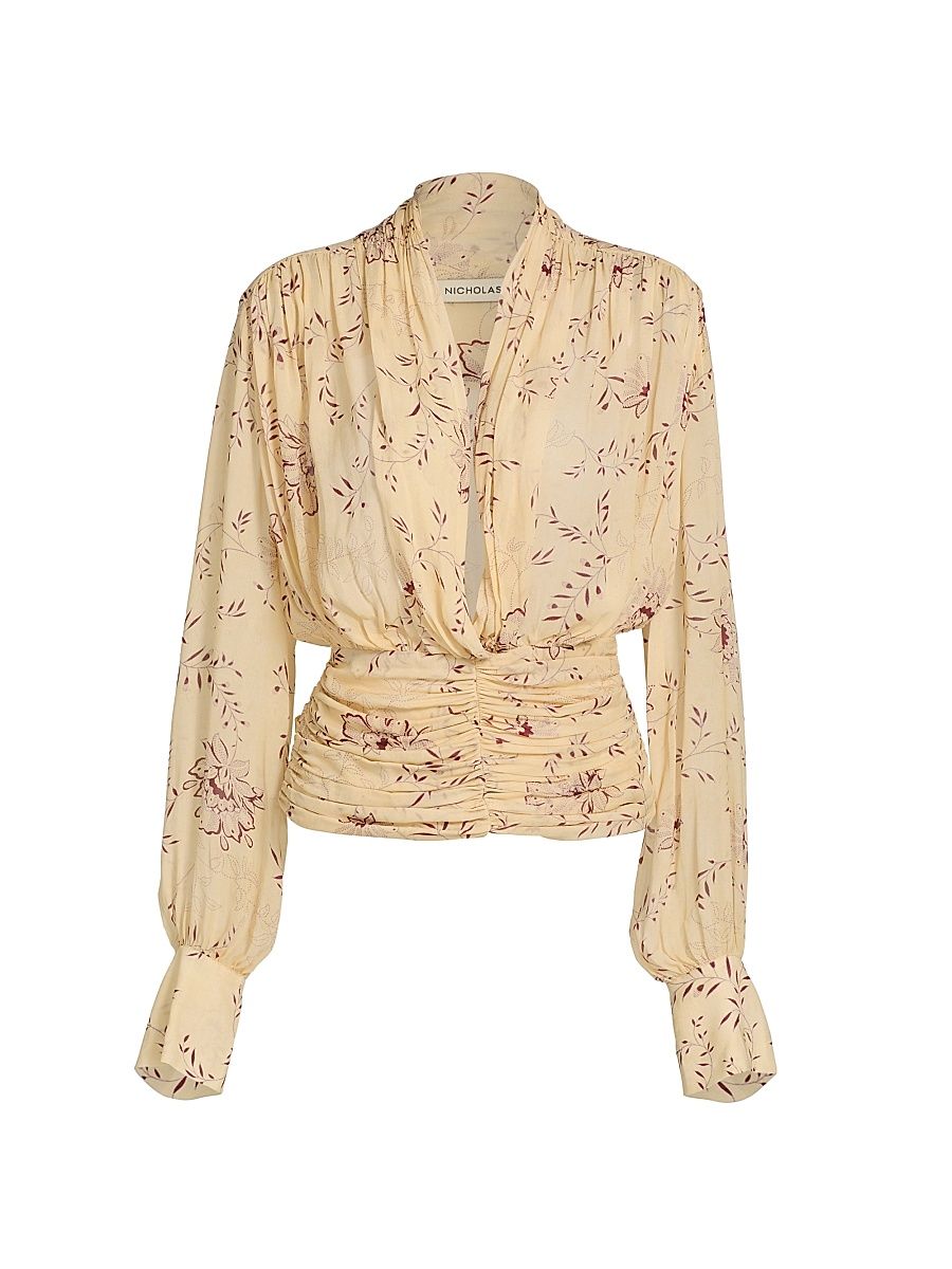 Women's Jacqueline Deep Plunge Top - Wisteria Floral Butter - Size 10