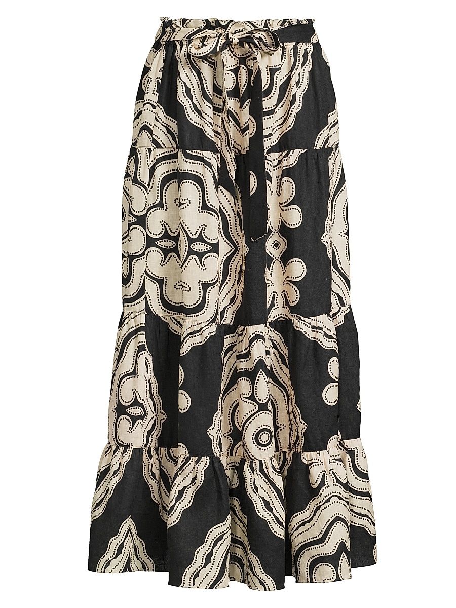 Women's Sanaa Printed Linen Maxi Skirt - Niku Black - Size Medium