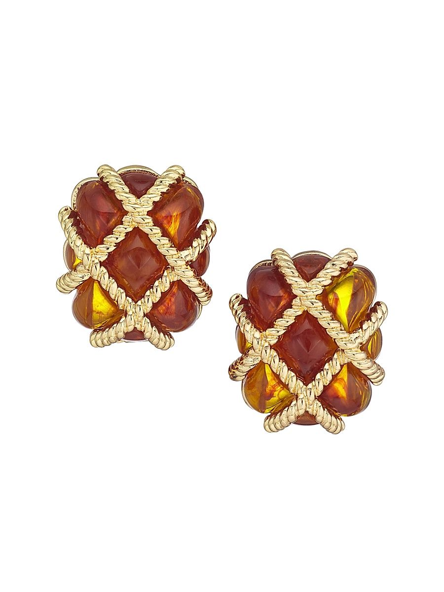 Women's Tortoise Resin Quilted Goldtone Earrings - Tortoise