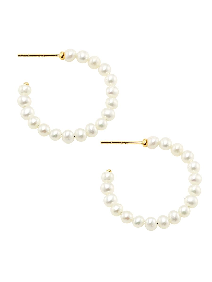 Women's 14K Yellow Gold & Cultured Freshwater Pearl Hoop Earrings - White
