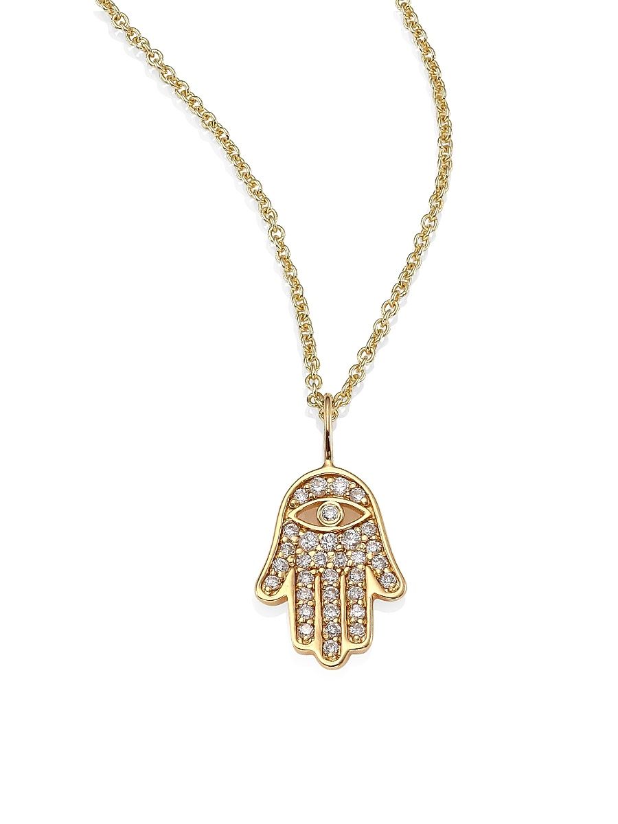 Women's Mini Hamsa Pavé Diamond & 14K Yellow Gold Pendant Necklace - Gold
