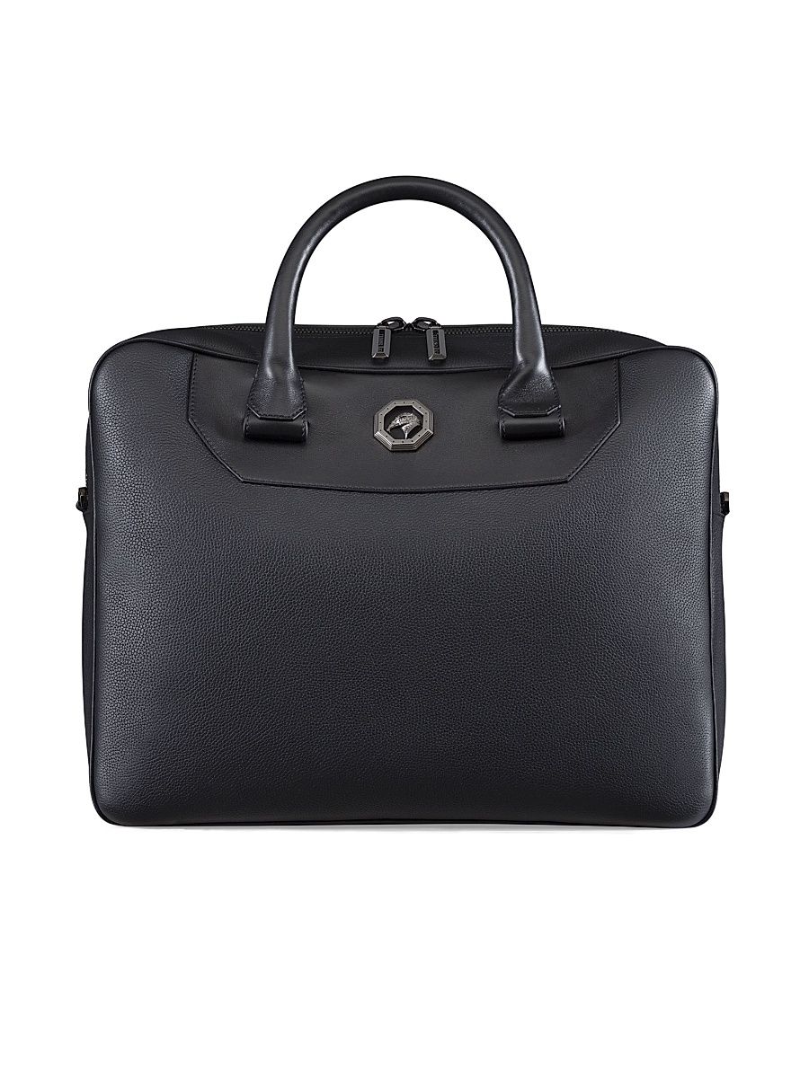 Men's Calfskin Leather Business Bag - Black