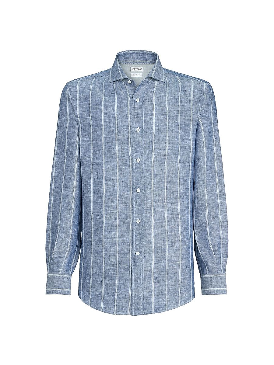Men's Linen Denim Effect Twill Easy Fit Shirt with Spread Collar - Denim - Size XXXL