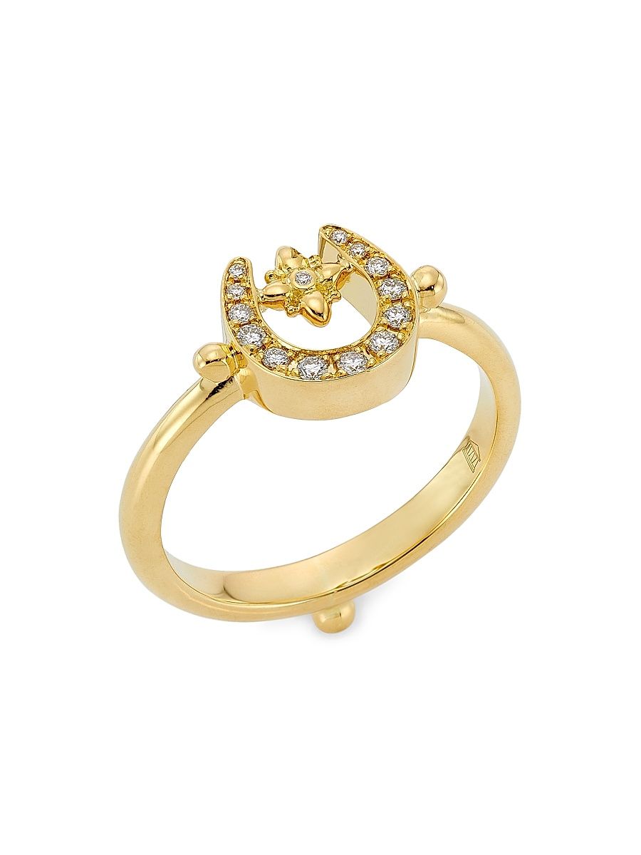 Women's Celestial 18K Yellow Gold & 0.12 TCW Diamond Mini Horseshoe Ring - Gold - Size 6.5