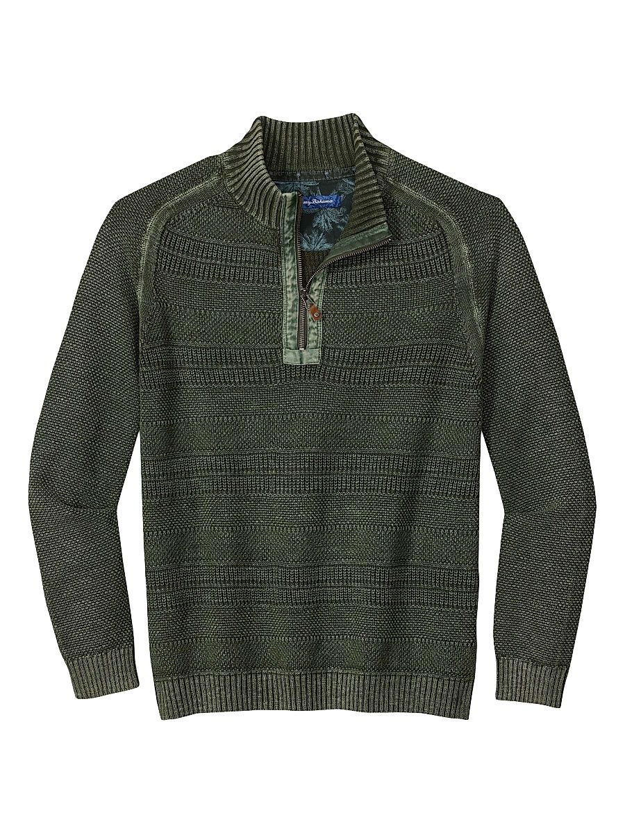 Men's Saltwater Textured Quarter-Zip Sweater - Winchester Green - Size Large