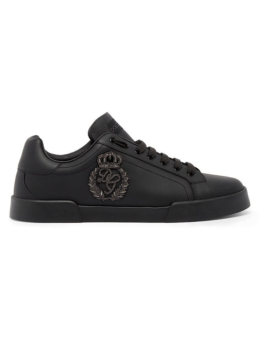 Men's Logo Leather Low-Top Sneakers - Nero - Size 12