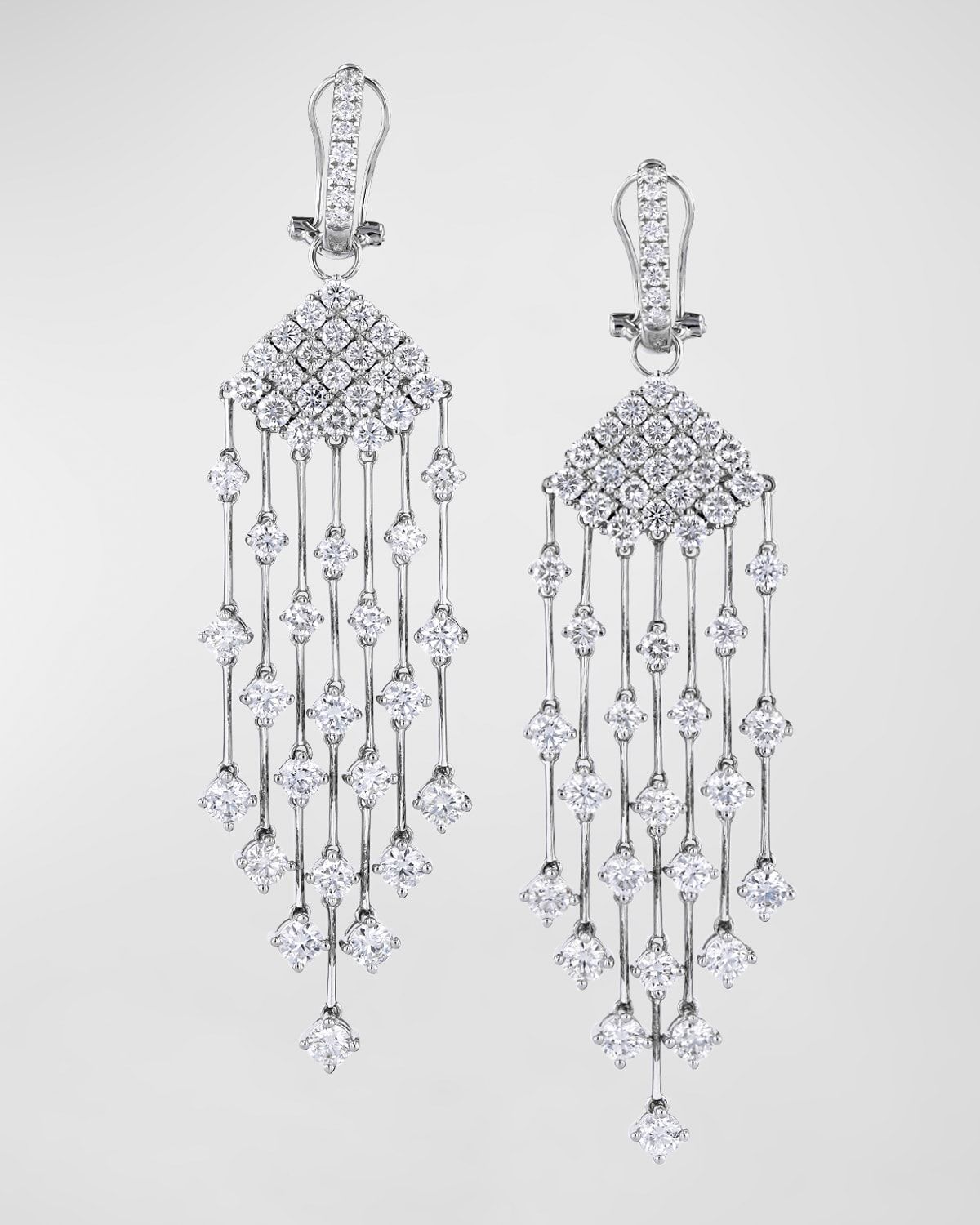 18K White Gold Diamond Pyramid Statement Earrings, 10.01tcw, 3.19"L x 0.87"W