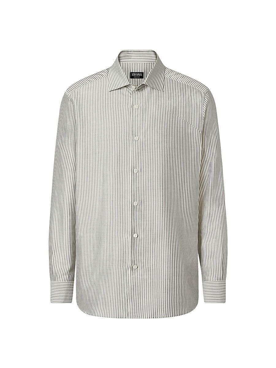 Men's Silk Shirt - Dark Taupe White - Size Small