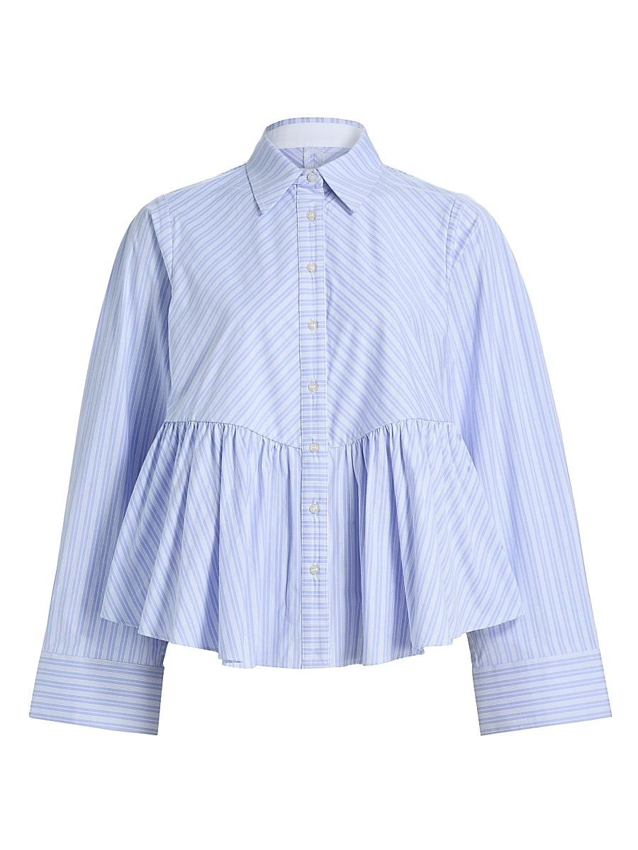 Women's Ambika Striped Cotton-Blend Peplum Shirt - Blue - Size 10