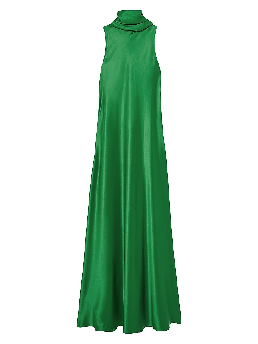 Women's Fae Satin Cape Gown - Green - Size 12