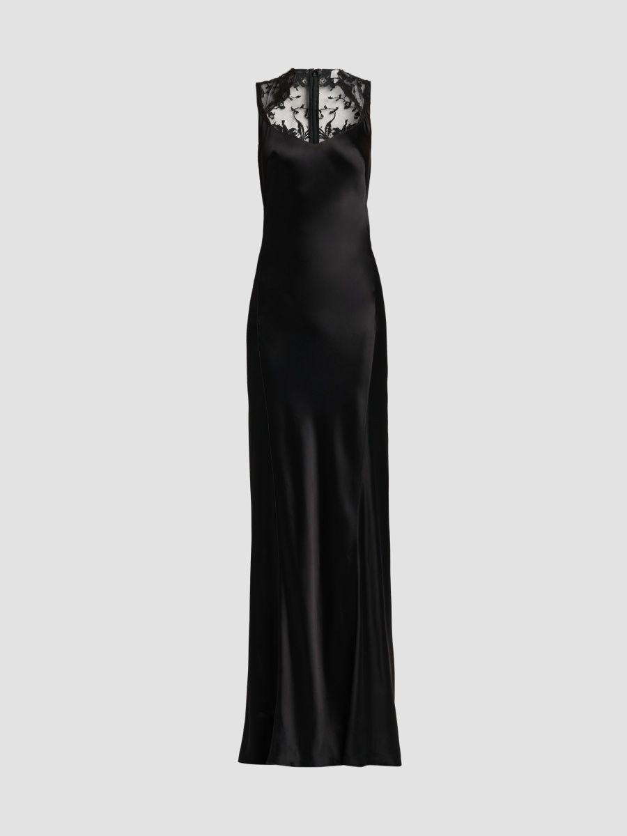 McQueen Women's Lace-Back Satin Evening Gown - Black - Size 6