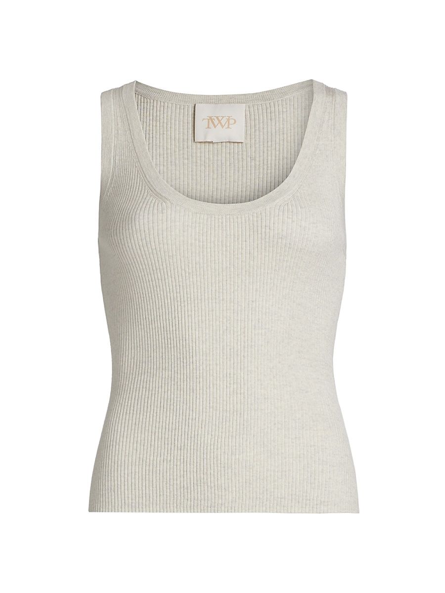 Women's Merino Wool Knit Scoopneck Tank - White Heather Grey - Size Large