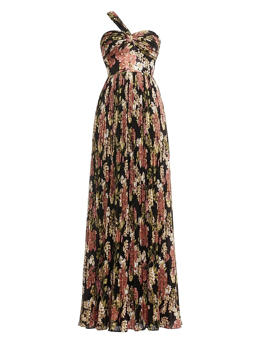 Women's Idalia Floral One-Shoulder Gown - Black Multi - Size XXL