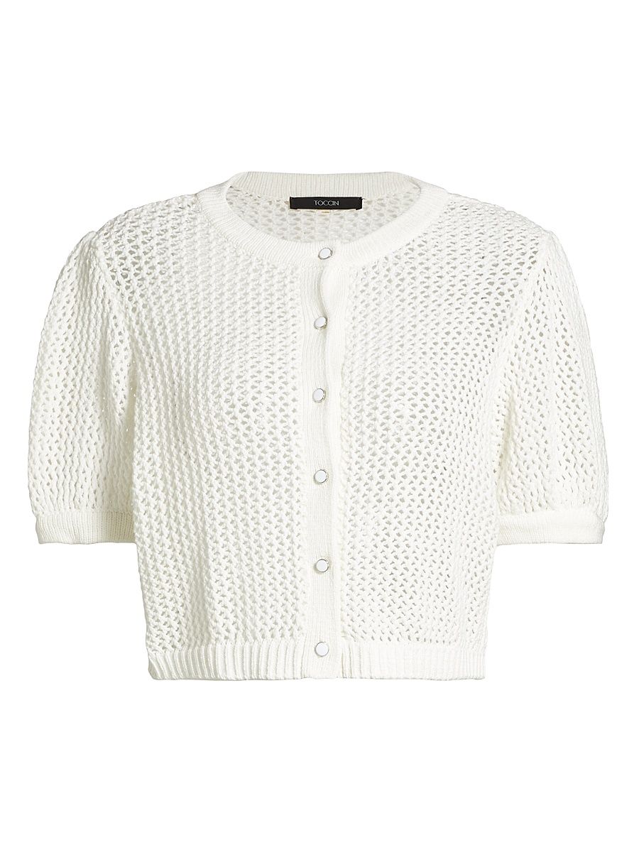 Women's Samantha Crocheted Cotton Cardigan - Jet - Size Medium