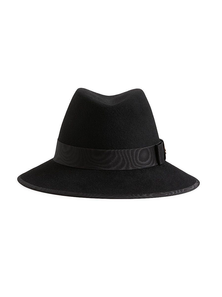 Women's VLogo Signature Felt Hat with Moiré Ribbon - Black - Size Large