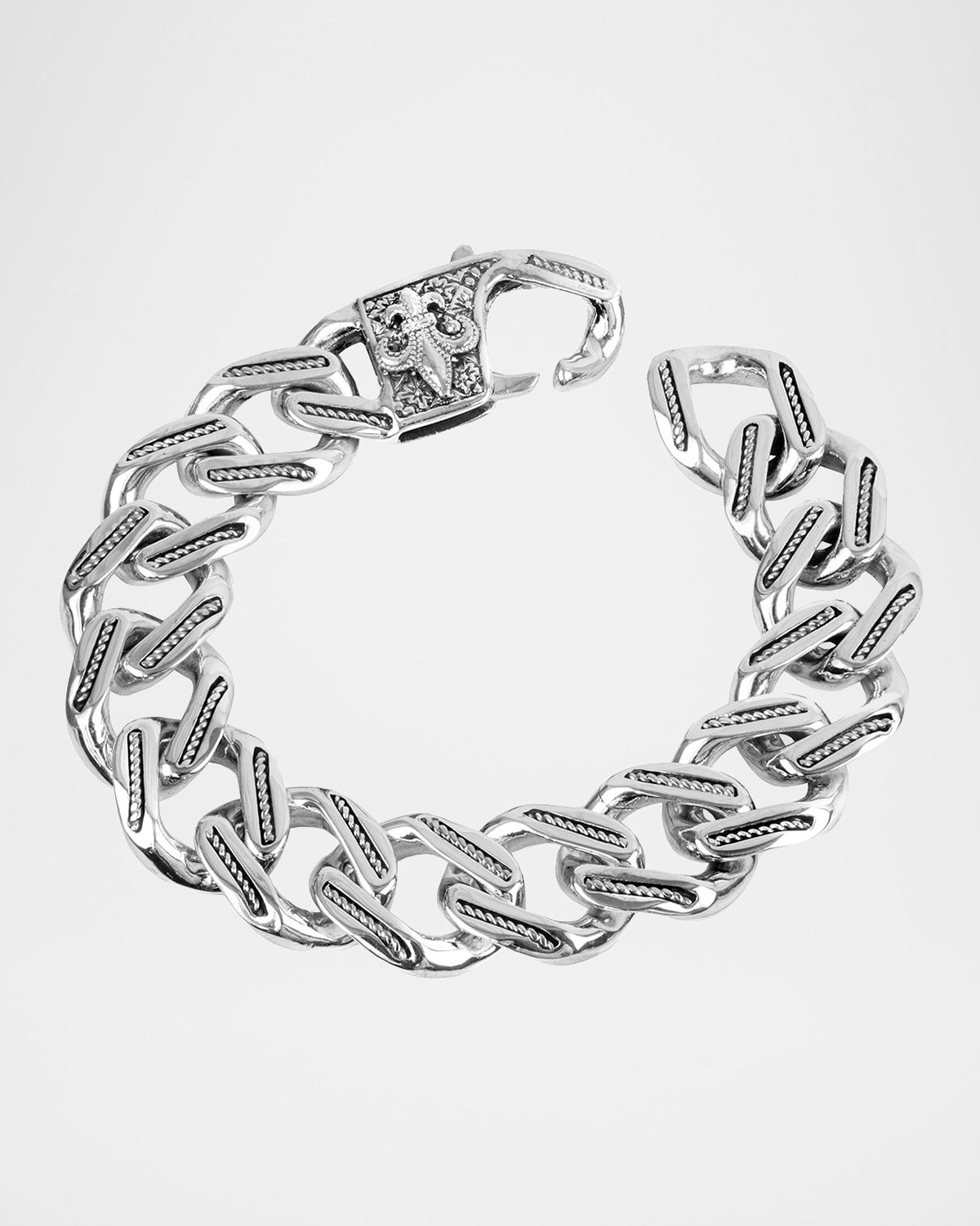Men & apos;s Carved Silver Chain Link Bracelet
