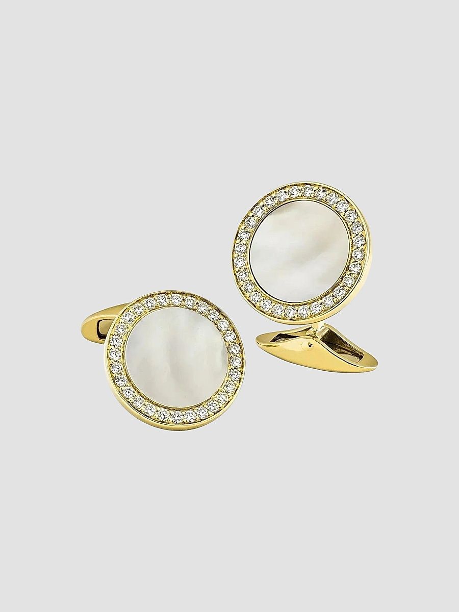 Jan Leslie Men's 18K Yellow Gold, Mother-Of-Pearl & 0.60 TCW Diamond Cufflinks - White