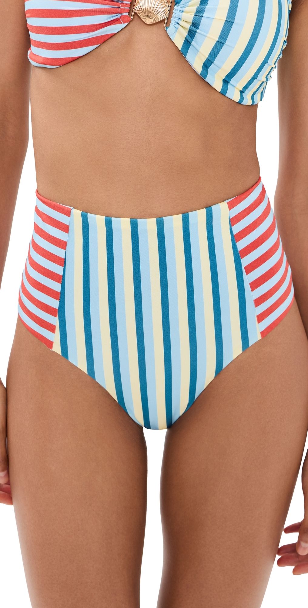 MINKPINK Aurora High Waisted Bikini Bottoms Spliced Stripe L