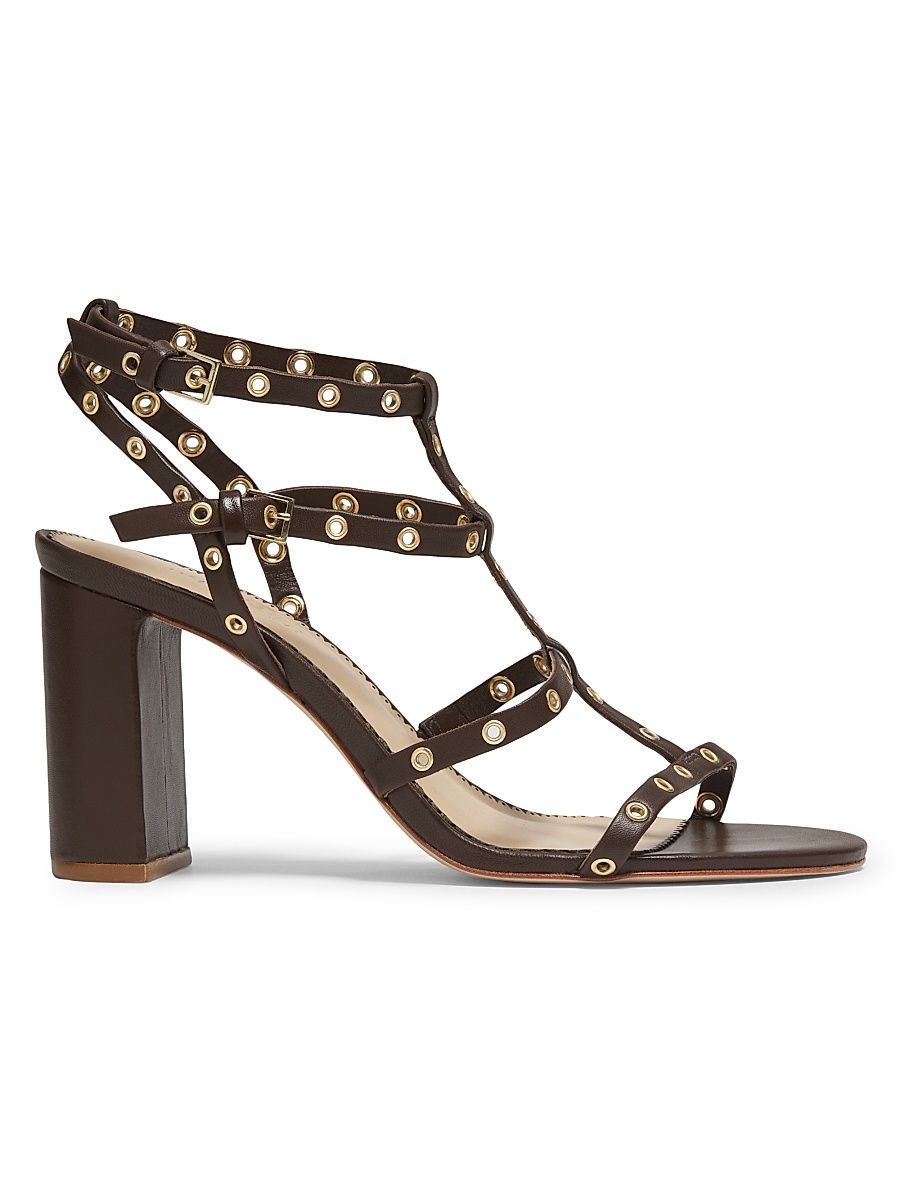 Women's Maisie Grommet Strappy Leather Block Sandals - Chocolate - Size 11