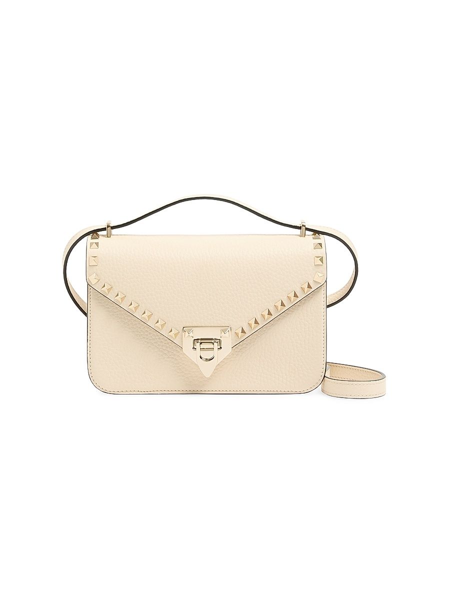 Women's Rockstud Small Shoulder Bag in Grainy Calfskin - Ivory