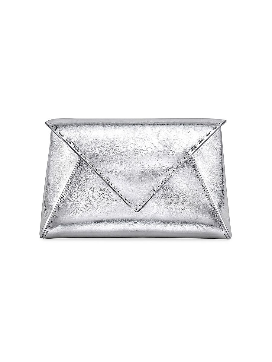 Women's Lee Pouchet Clutch Small Antiqued Leather with Silver Hardware - Chrome