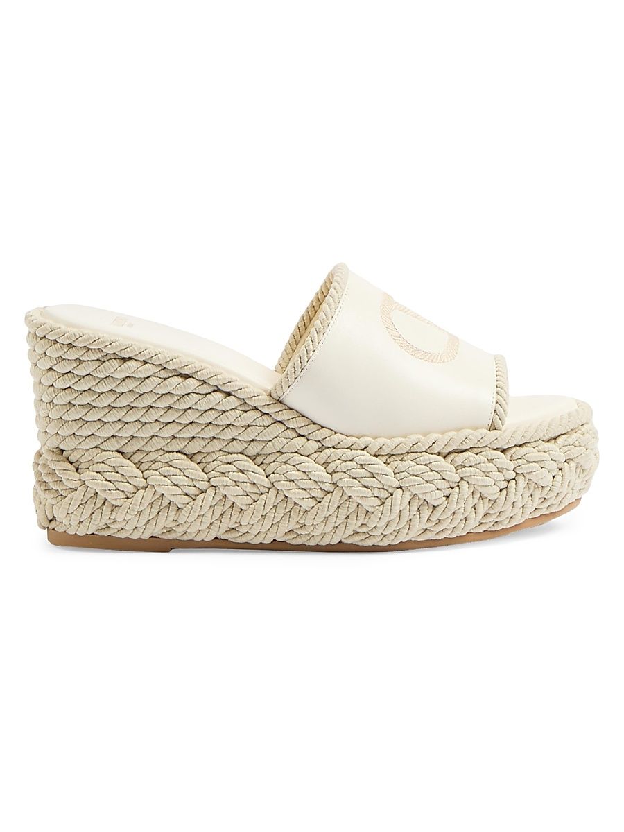 Women's VLogo Torchon 100MM Wedge Slides in Nappa - Ivory - Size 12 Sandals