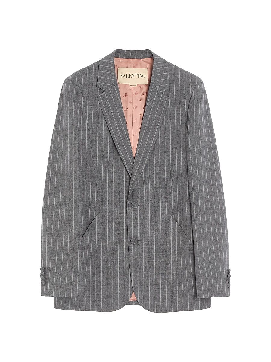Men's Single-Breasted Jacket in Pinstripe Wool - Grey - Size 40