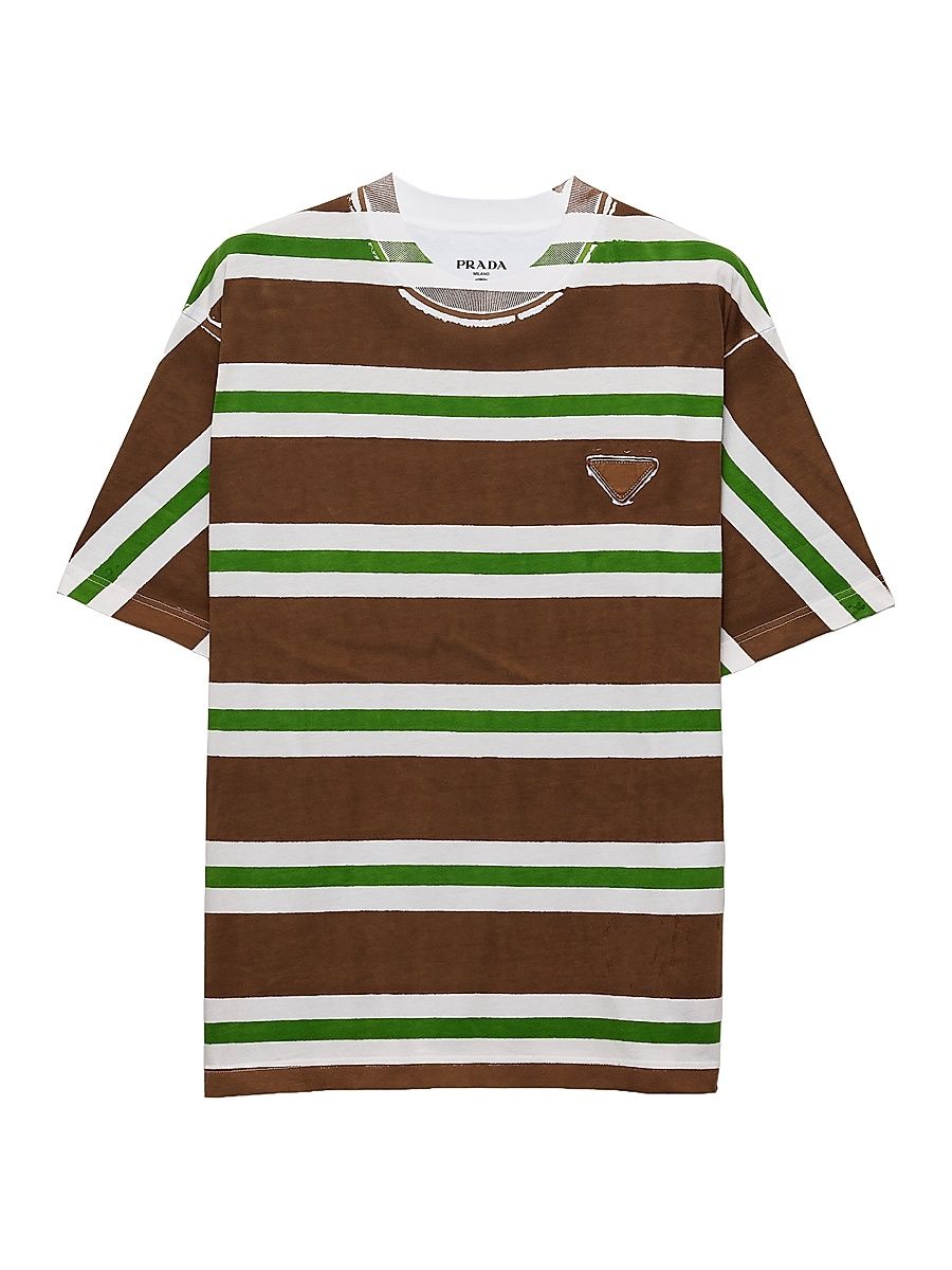 Men's Printed Cotton T-Shirt - Brown - Size XXL