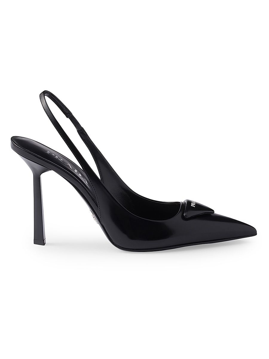 Women's Brushed Leather 100MM Slingback Pumps - Black - Size 5.5