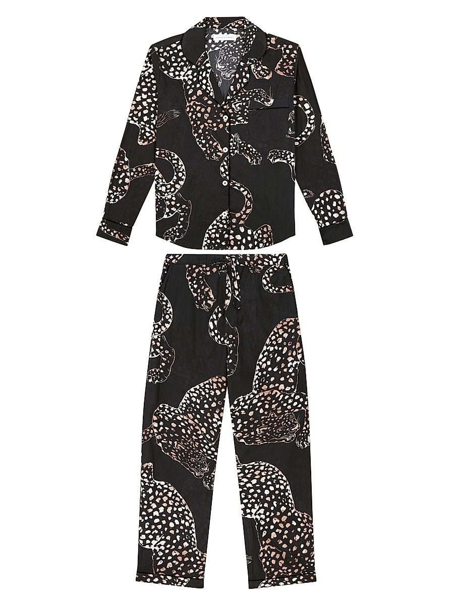 Women's Jaguar Print Cotton Pajama Set - Navy - Size Large