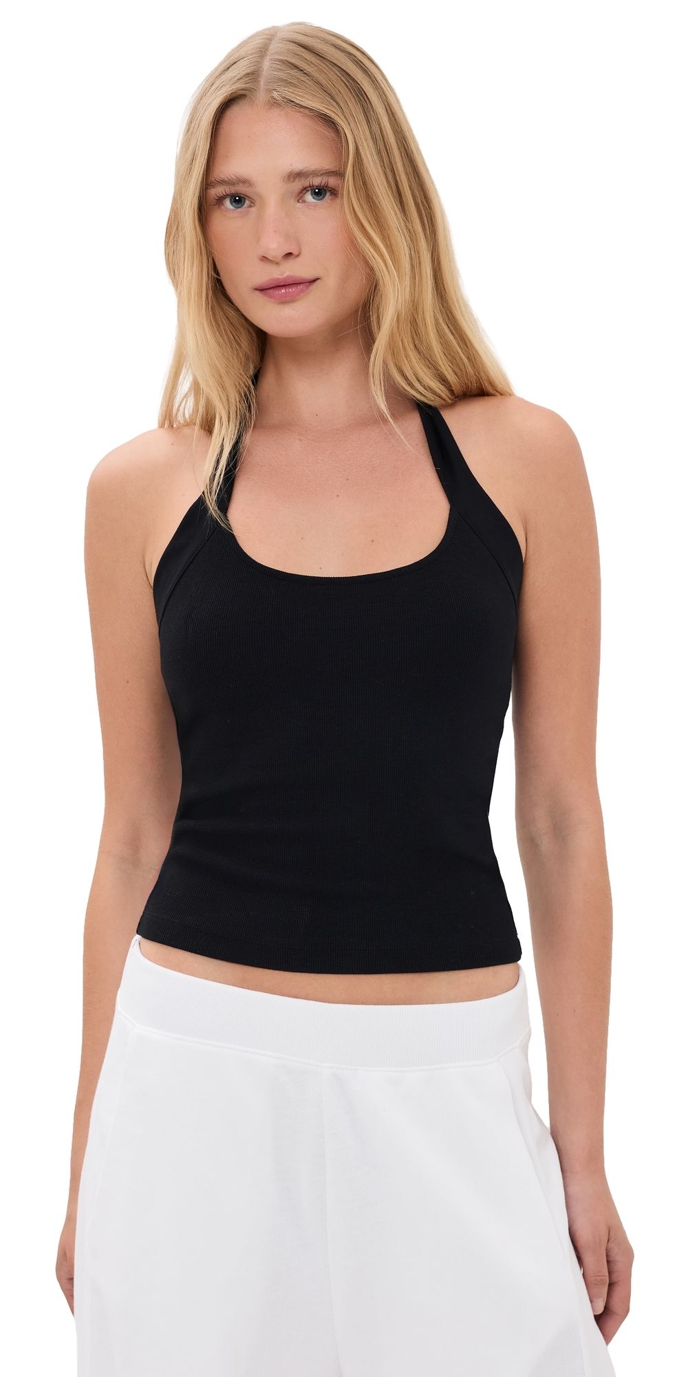 perfectwhitetee Marla Luxe Rib Halter Top True Black XS