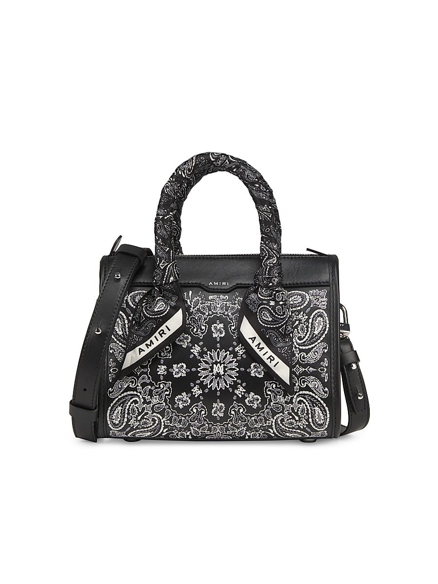 Women's Micro Bandana Triangle Leather Top Handle Bag - Black