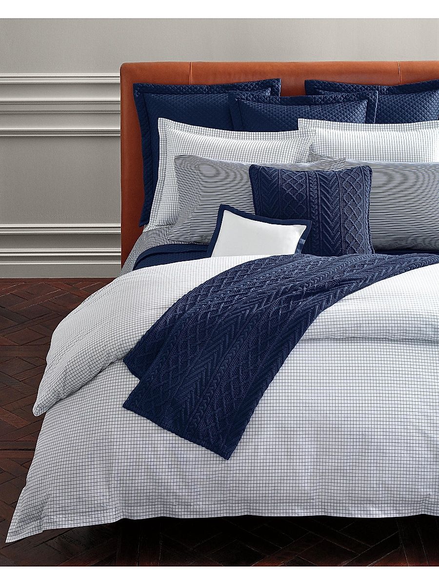 Organic Tattersal Bedding 400 Thread Count Duvet Cover - Blue - Size King