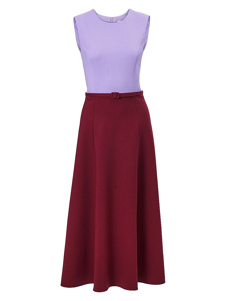Women's Colorblocked Wool-Blend Midi-Dress - Rioja Multi - Size 12